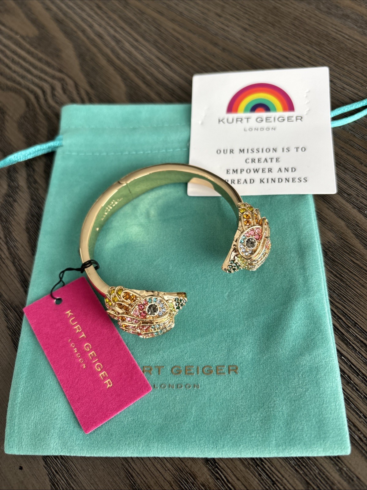 Kurt Geiger London Rainbow Crystal Eagle Cuff Bracelet Gold Tone NWT $148 MSRP