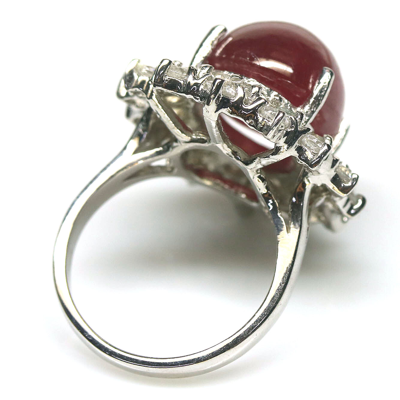 Gemstone 12 x 15 mm. Red Ruby & White Zircon Jewelry Ring 925 Silver Size 6.5