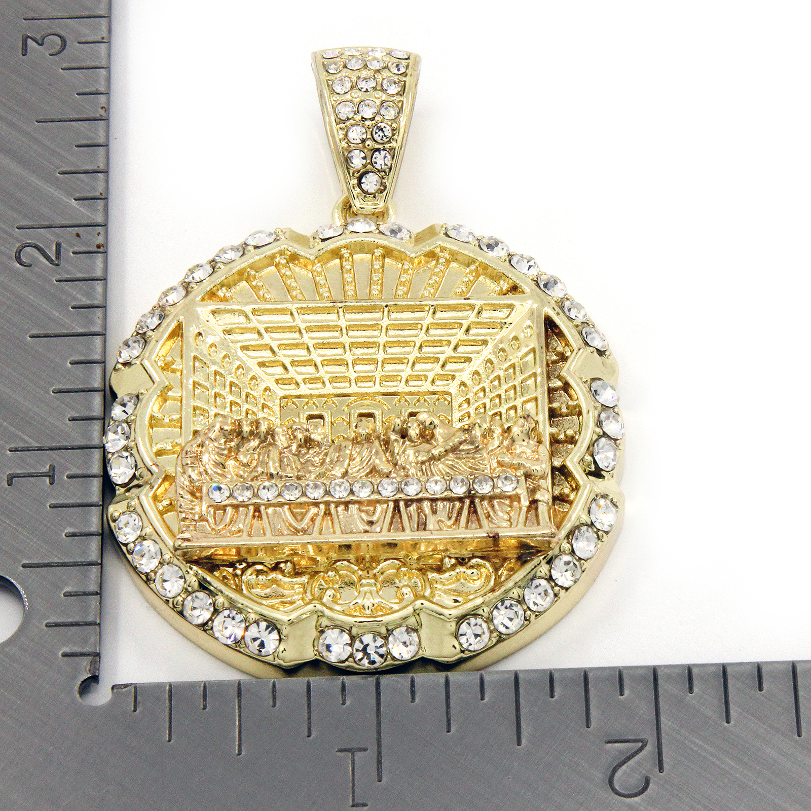 Men 14k Gold Plated Last Supper Pendant Iced Cubic Zirconia Two 30″ Cuban Chain