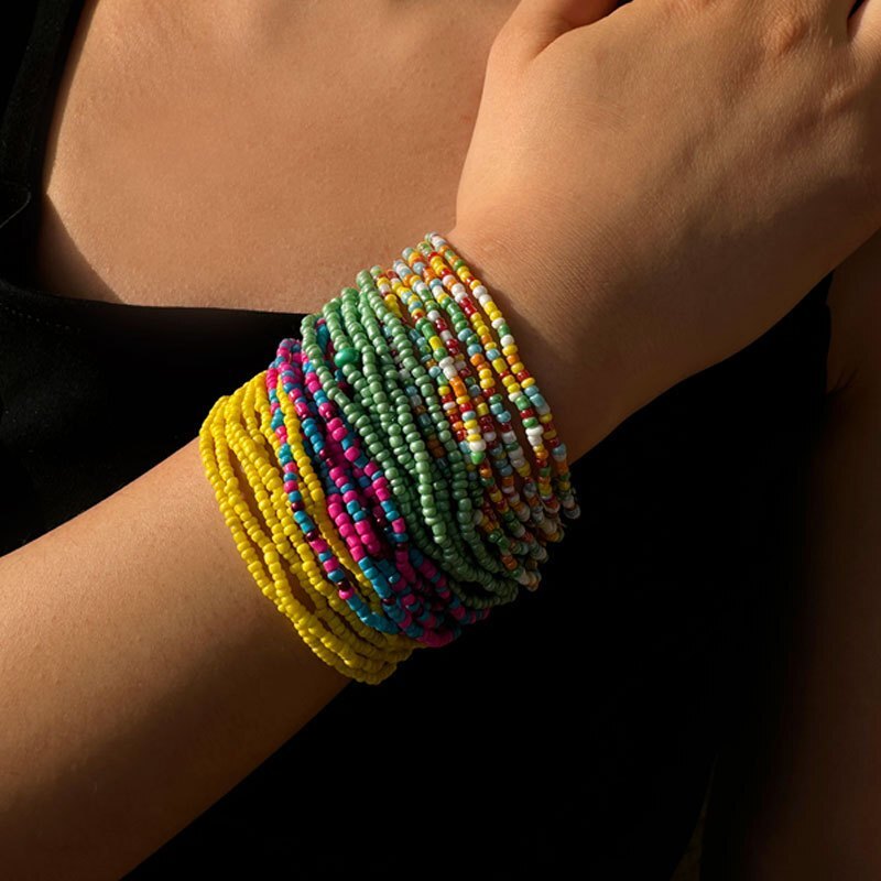 Handmade Bracelet Bohemian Ethnic Style Colorful Rice Beads Bracelet Set