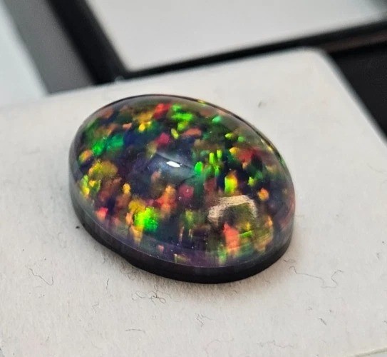 Australian Black Natural Fire Opal 9-10 Ct Oval Cabochon Loose CertifiedGemstone