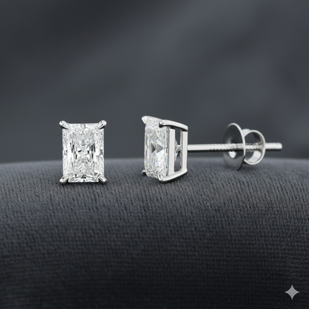 Gold Earrings Diamond Studs Radiant Cut 1 Carat Lab Created 14k White For Women