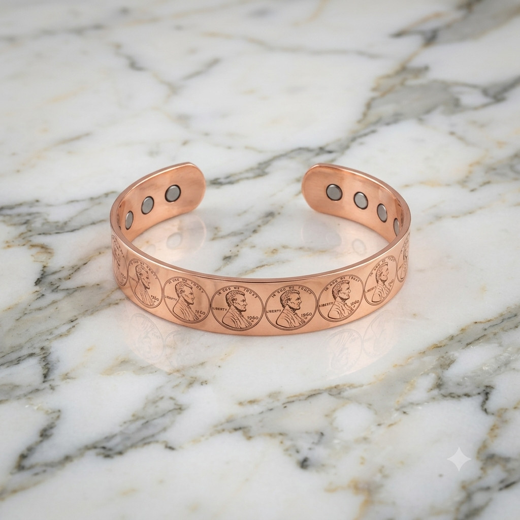 Lincoln Penny Design Solid Copper Magnetic Bracelet Arthritis Pain Therapy Cuff