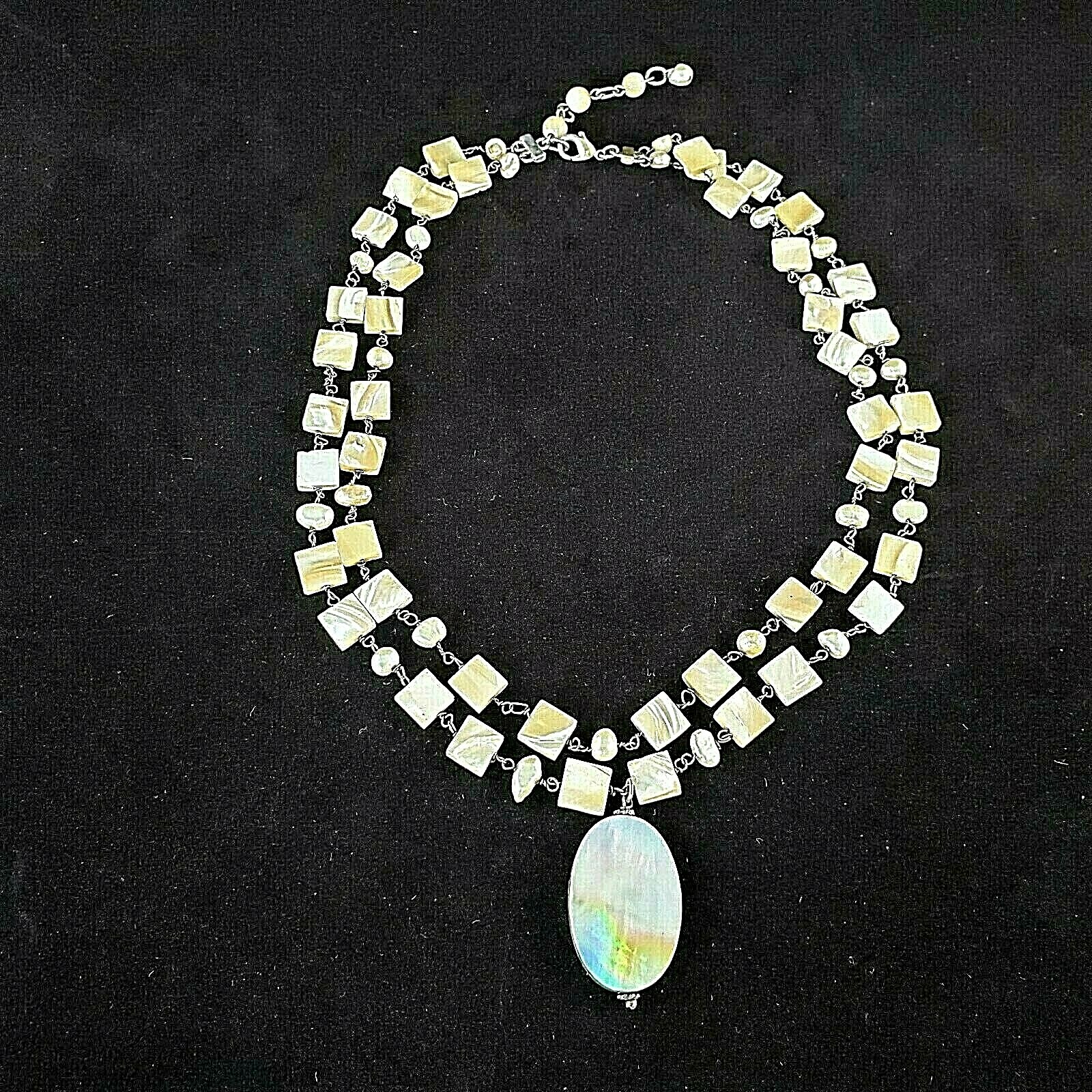 Double Strand Shell and Freshwater Pearl Necklace Linked with Shells Pendant