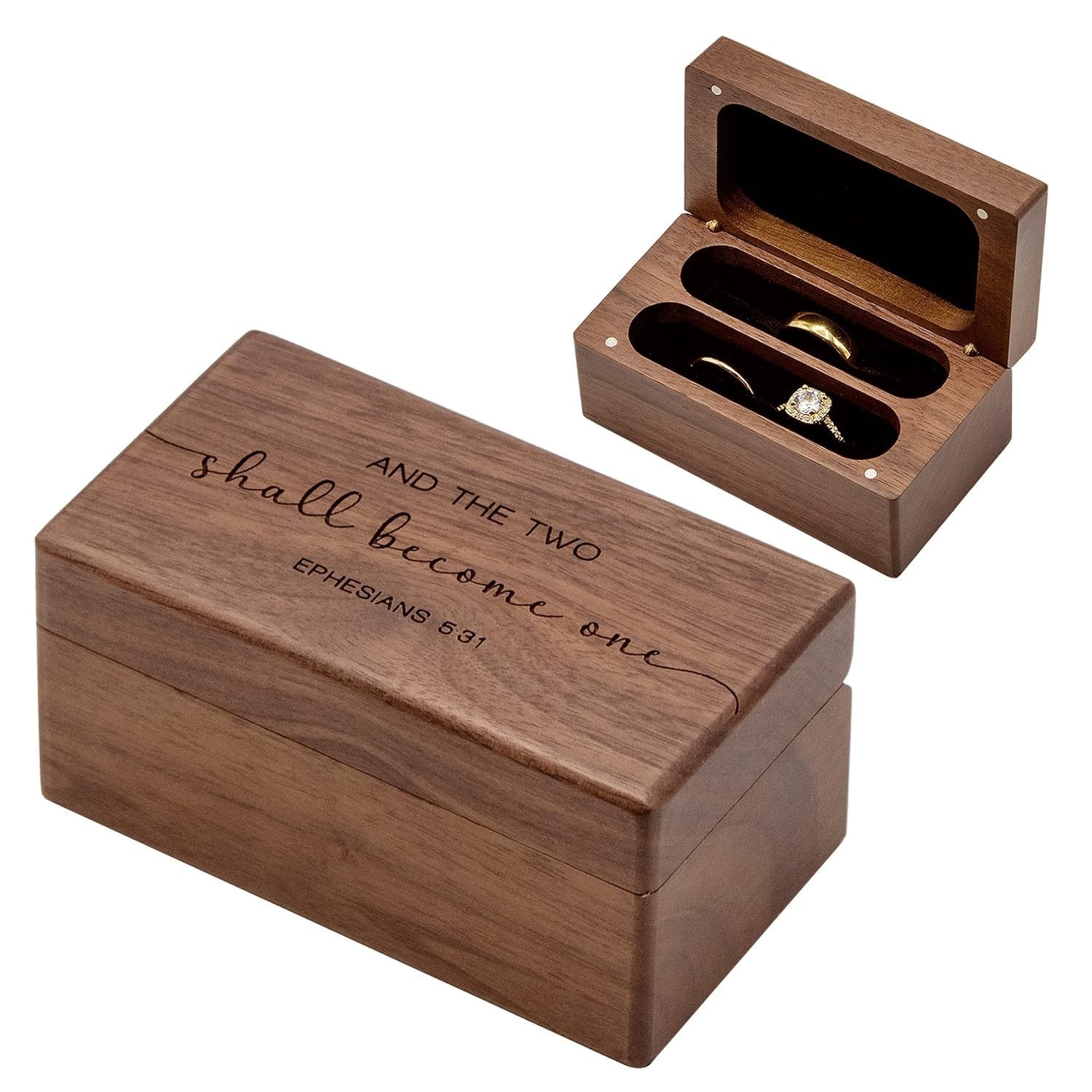 Engraved Wooden Quad Ring Box for Wedding, Anniversary, Birthday & Valentine’s G