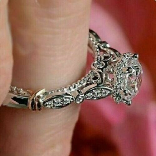 2.50Ct Lab Created Diamond Round Diamond Engagement Ring 14K White Gold Finish