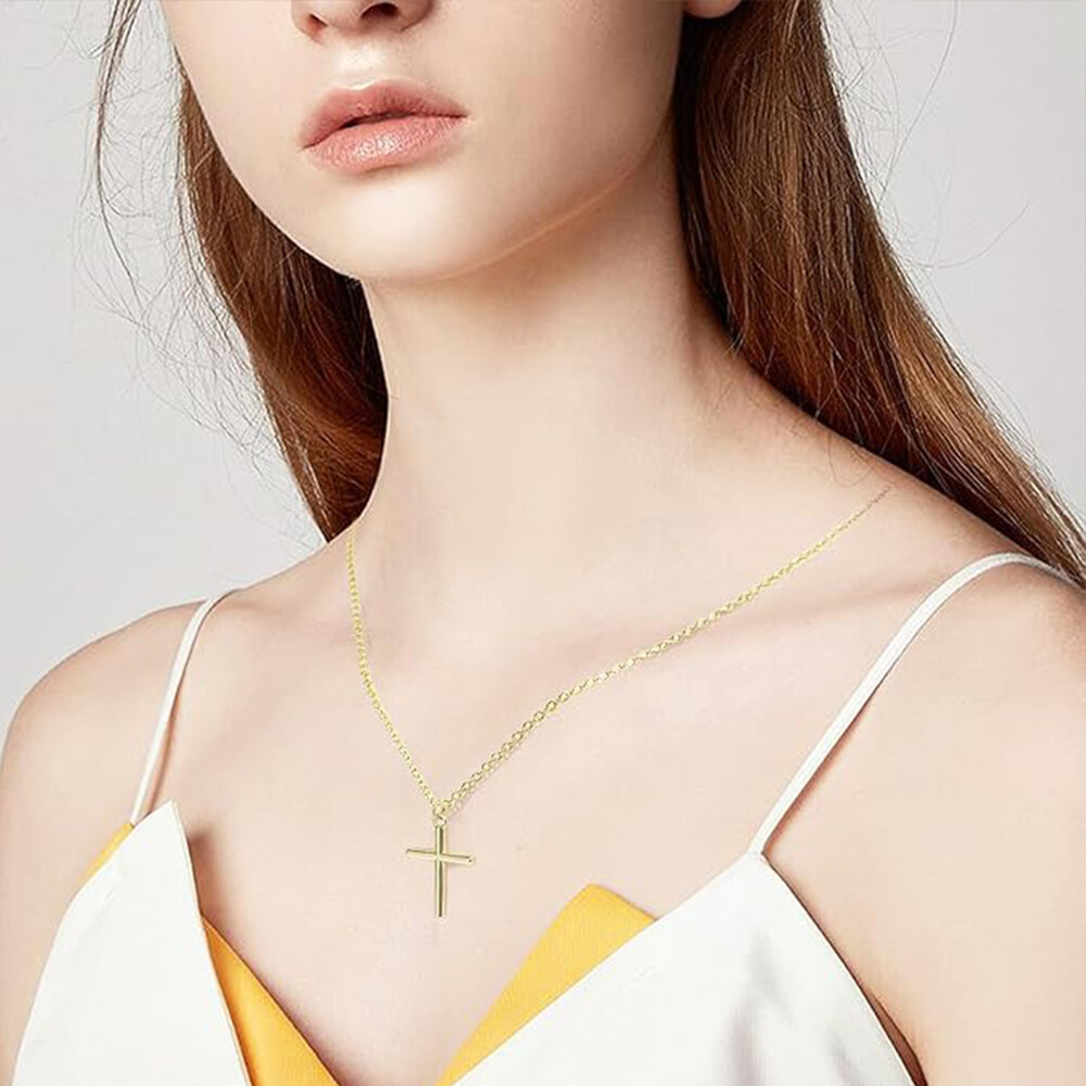 Simple Silver Gold Plated Cross Pendant Necklace Women Men’s Jewelry Gift