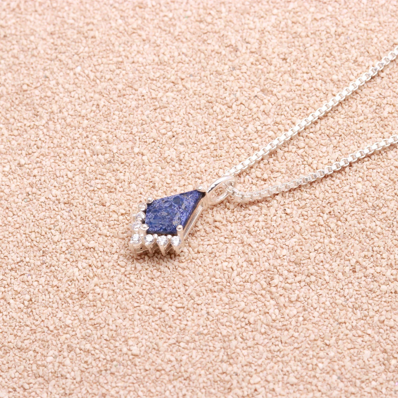 Natural Lapis Lazuli Kite Chain Pendant 925 Sterling Silver Moissanite Jewelry