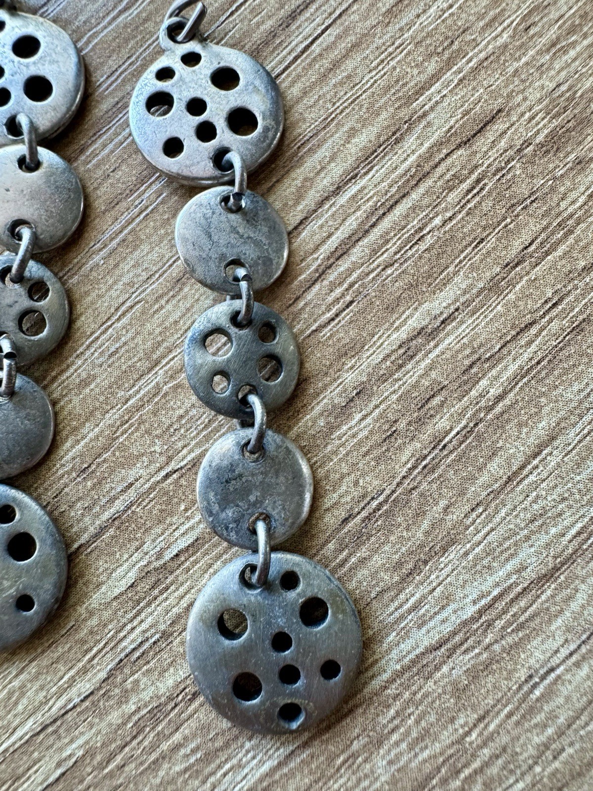 Vintage Matte Silver Lotus Pod Multi Disc Dangle Earrings Brutalist Boho 2.5”