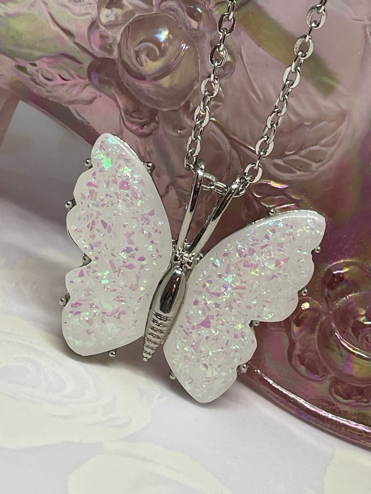 Silver Fire Opal Butterfly Anniversary Birthday Wedding White Gift Memorial Brid