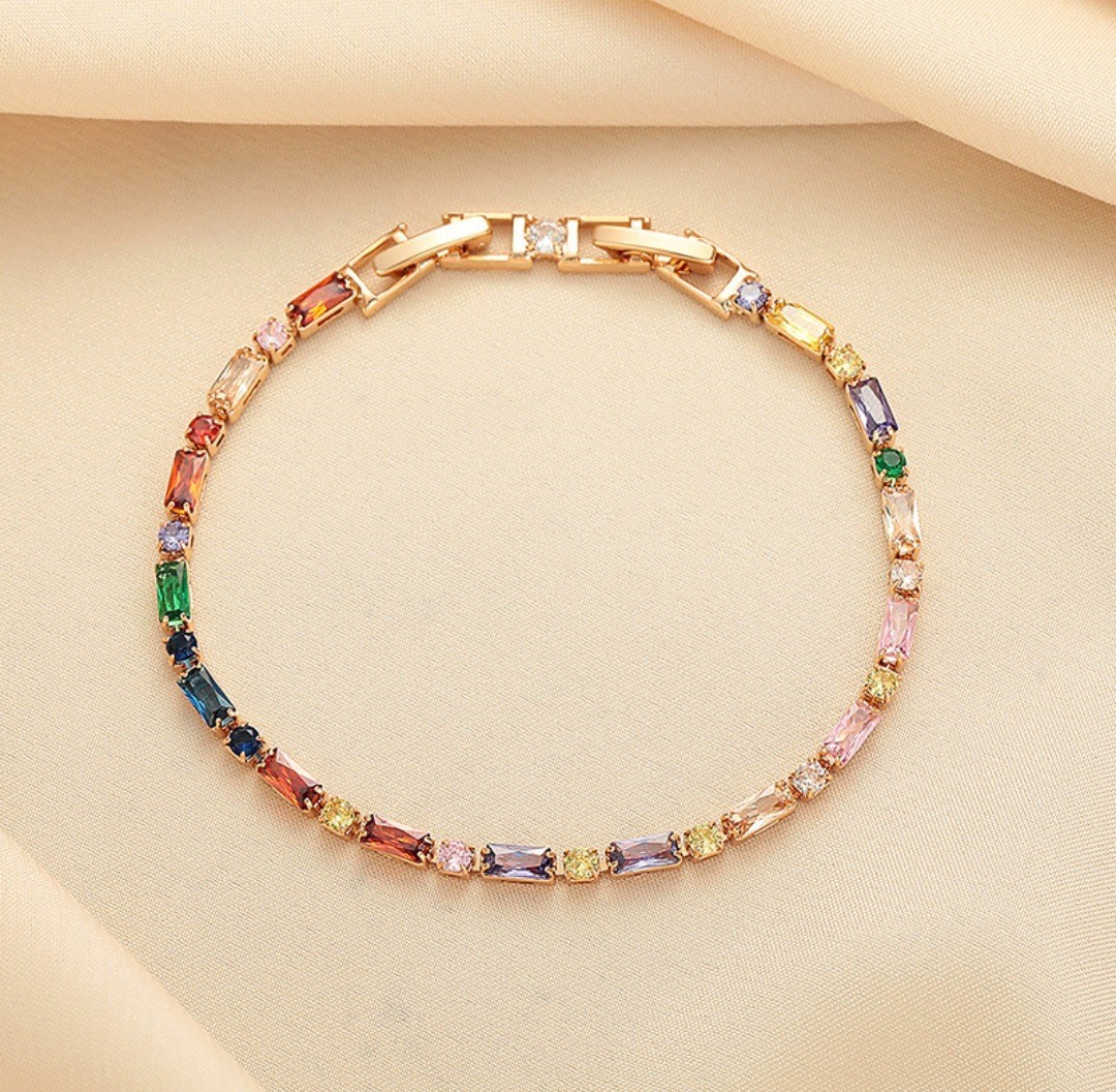 Multicolor Crystal Tennis Bracelet for Women Gold Rose Gold Silver Plated