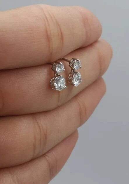 2.20Ct Round Simulated Diamond Drop Two Stone Hoop Earring 14K White Gold Plated