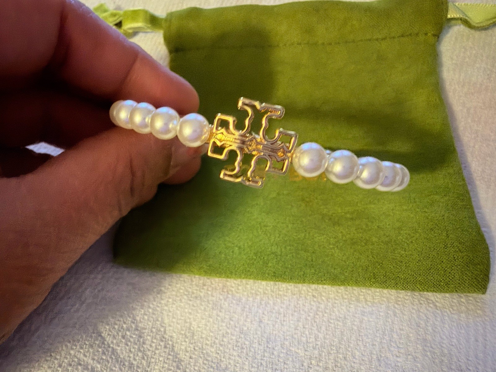 Tory Burch Pearls String Bangle Solid