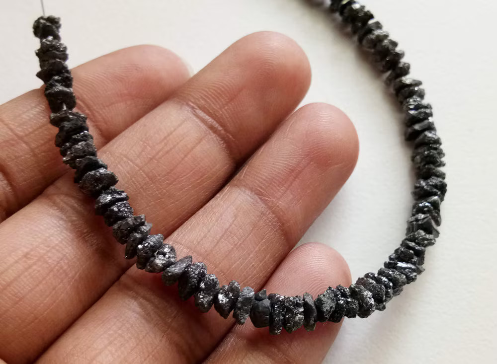 5mm Black Rough Diamond Beads, Black Raw Diamond Beads, 0.5mm Drilled Hole Black