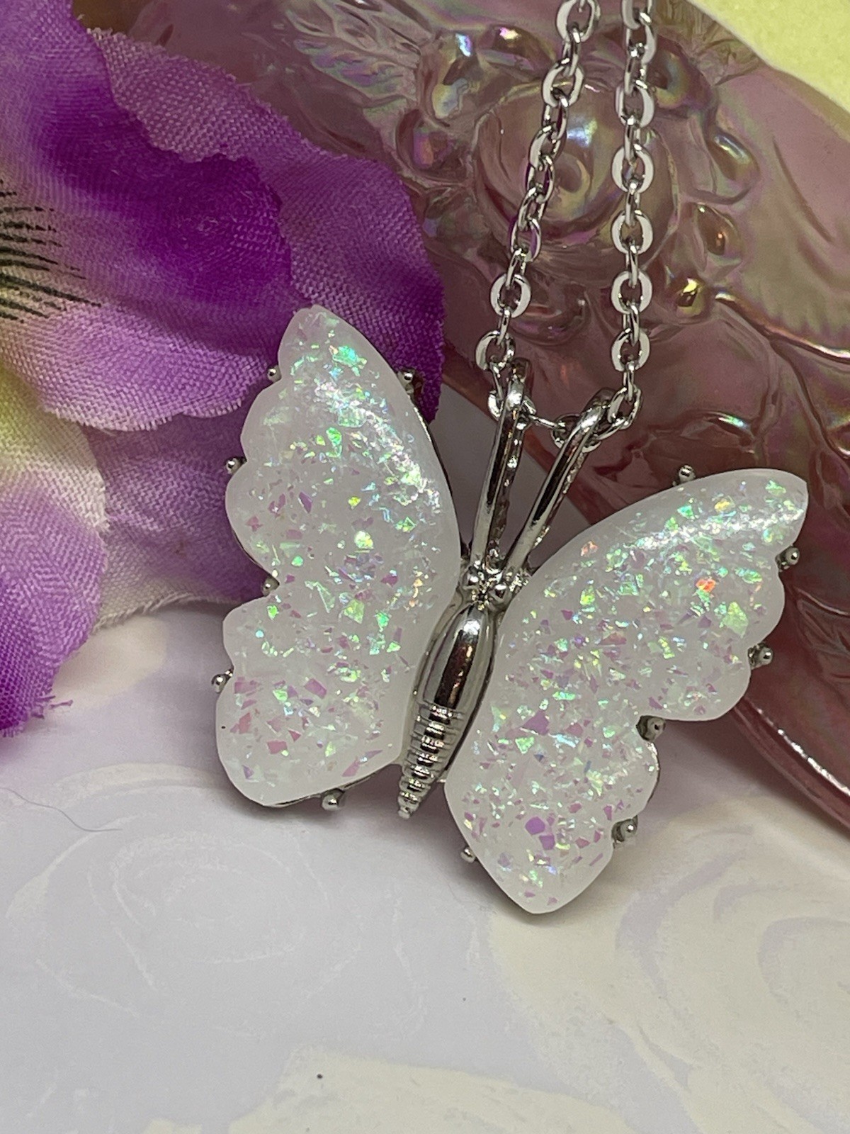 Silver Fire Opal Butterfly Anniversary Birthday Wedding White Gift Memorial Brid
