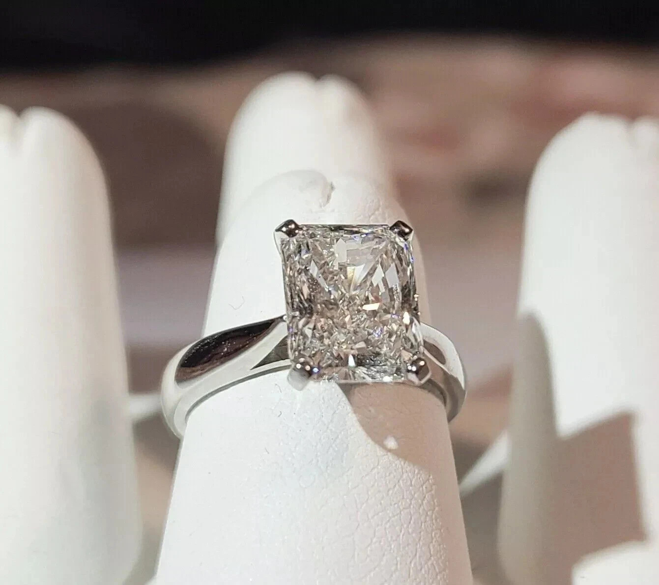 3Ct Radiant-Cut VVS1 Moissanite Solitaire Engagement Ring 14K White Gold Plated