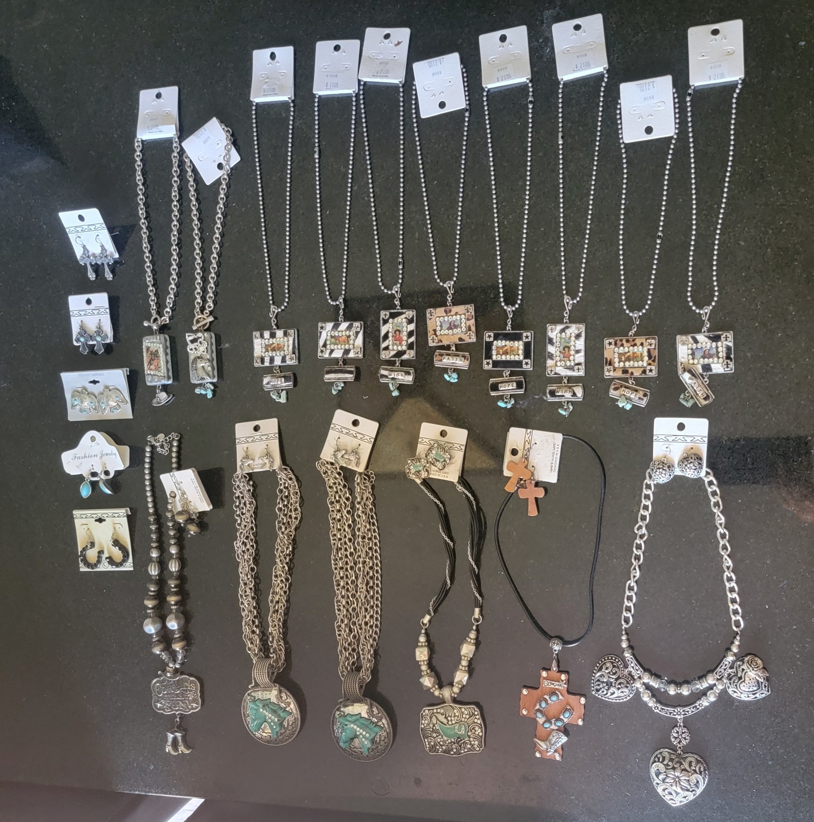 Lot of 21 Sets, Earrings & Necklaces Western Costume JEWELRY New with Hangtags