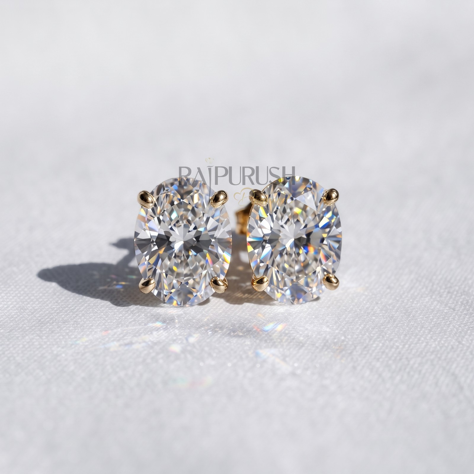 Oval Cut Moissanite Solitaire Stud Earrings 14K Gold Plated 925 Silver women