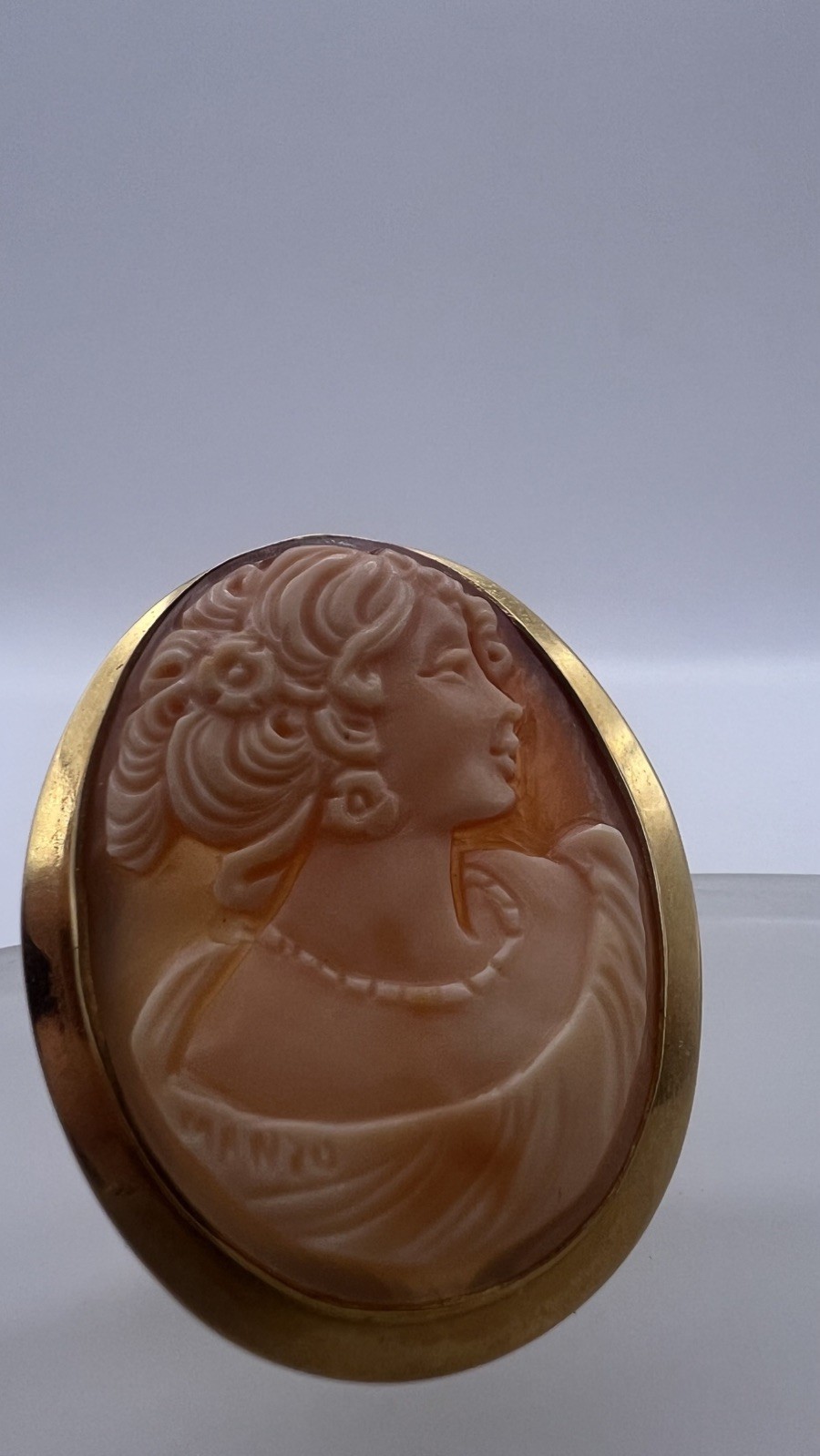 Vintage Oval Shell Cameo Pendant/Brooch, Gold Filled, Signed J.E. Caldwell