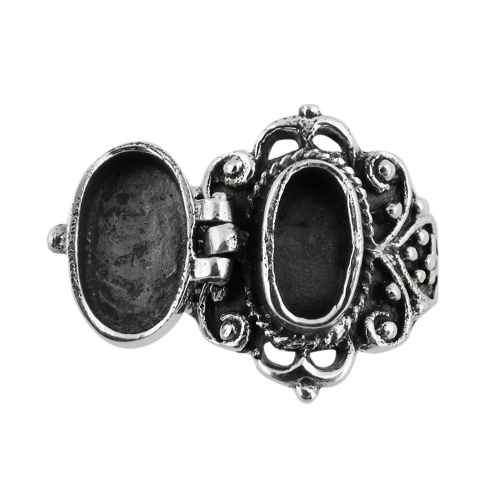 Victorian Scroll Poison Ring – 925 Sterling Silver, Sizes 6-10, Pillbox Ring NEW