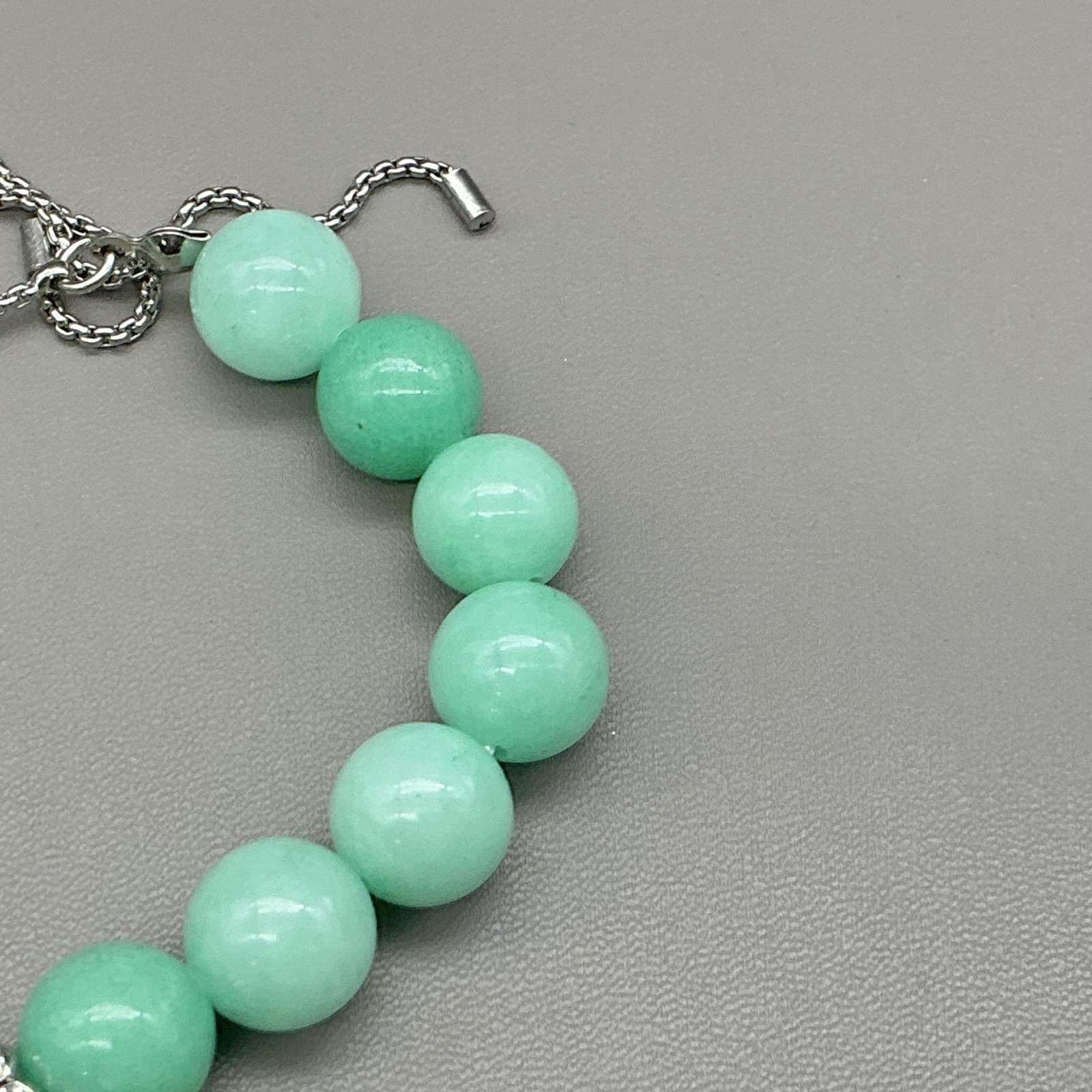 Bracelet Green Beaded Rhinestone Cross Charm Bolo Womens 6.5 In Faith Jewelry