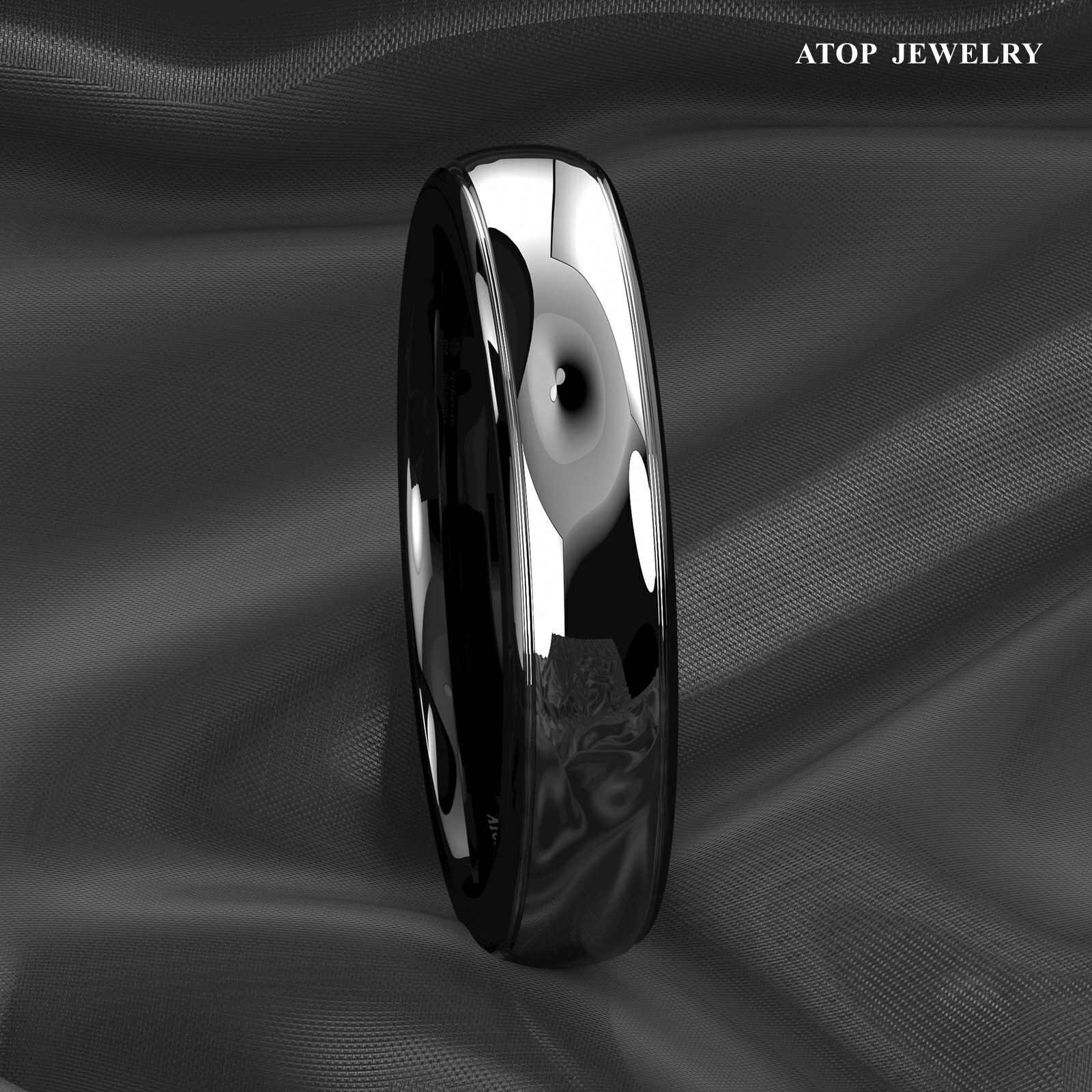 8/6mm Dome Black Silver Center Tungsten Carbide Ring ATOP Wedding Band Bridal
