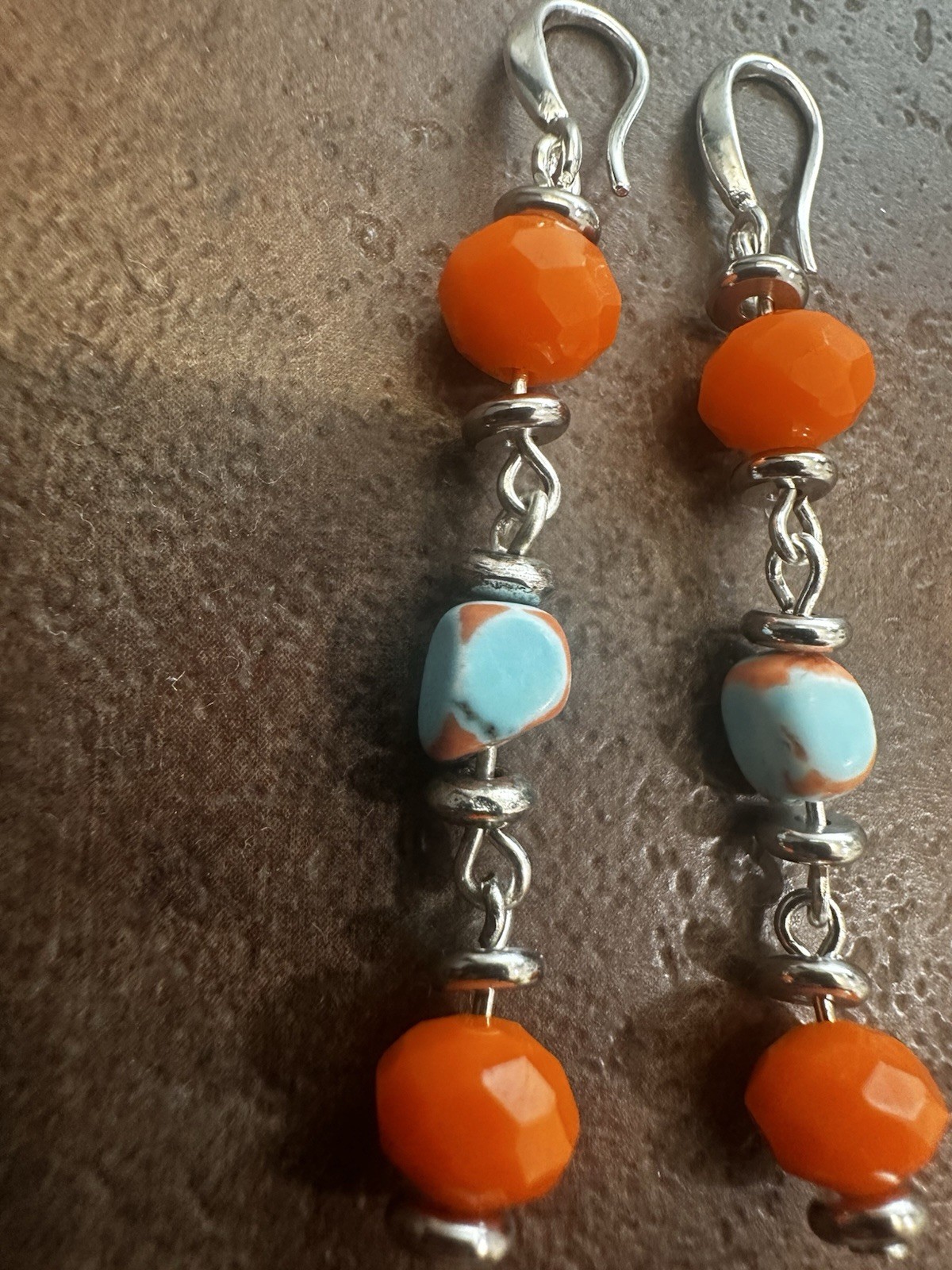 Handmade Orange and Turquoise Dangle Earrings