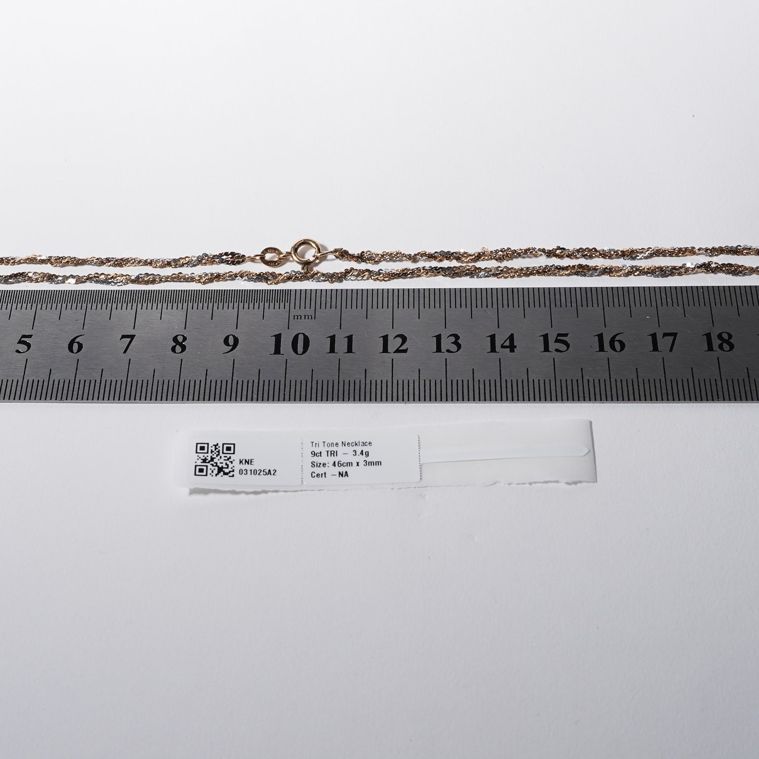 Vintage 9ct Yellow & White Gold Twisted Link Chain Necklace 45cm Long Two Tone