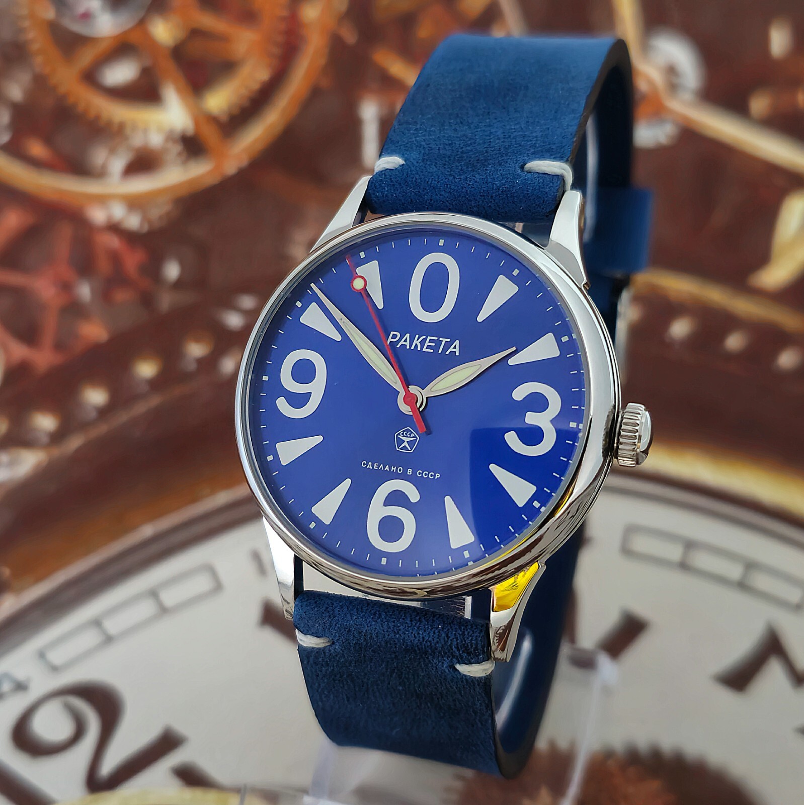 Vintage Watch USSR RAKETA Big Zero Blue Dial Wristwatch Mechanism 2609.HA 19J