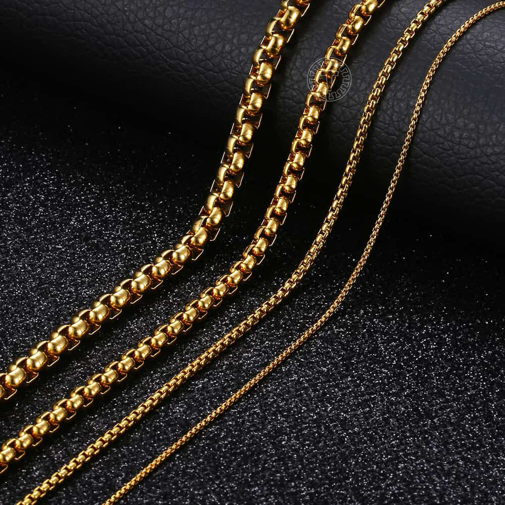 2/3/4/5mm 16″-30″ Men Women Gold Plated Box Chain Necklace Stainless Steel Xmas