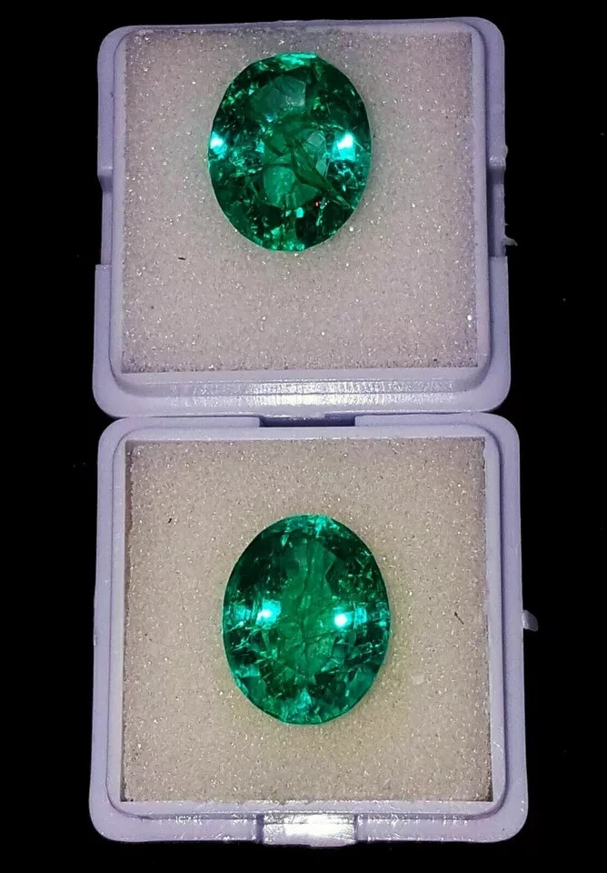 EGL Certified Pair 14.5 Ct Emerald Oval Cut Zambian Green Natural Loose Gemstone