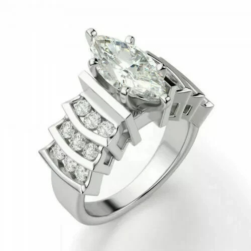 3.5 Ct Marquise Simulated Diamond Women’s Engagement Ring 14k White Gold Plated