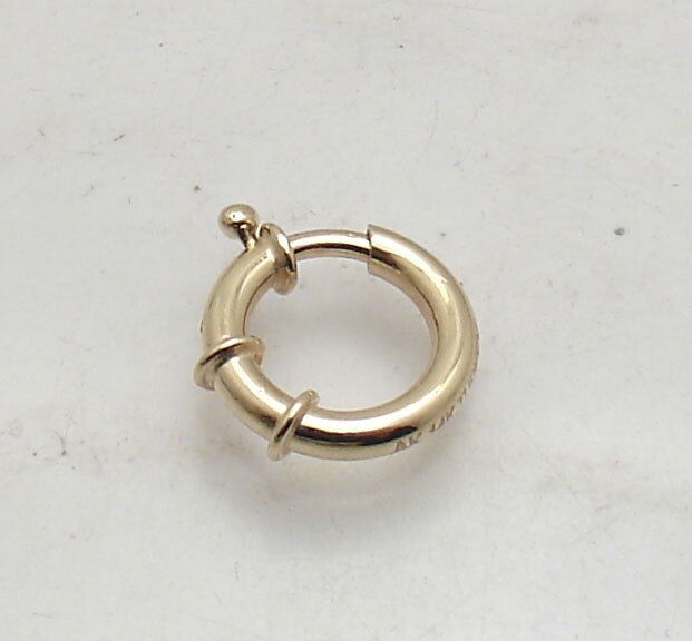 Shiny Spring Ring Senora Clasp Lock Real Solid 14K Yellow Gold 15mm X 3mm