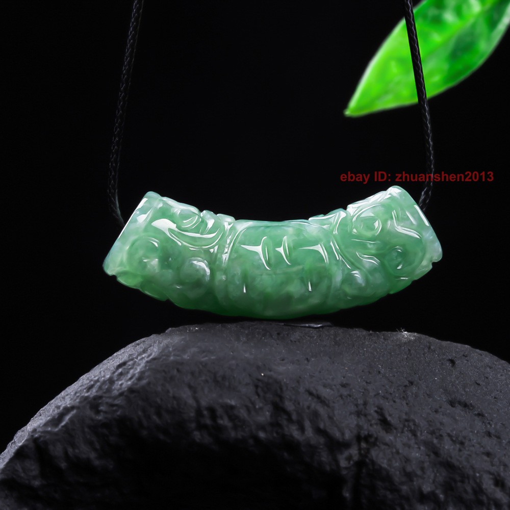 Certified Grade A Green Natural Burma Jade jadeite Carving Luck Pendant Necklace