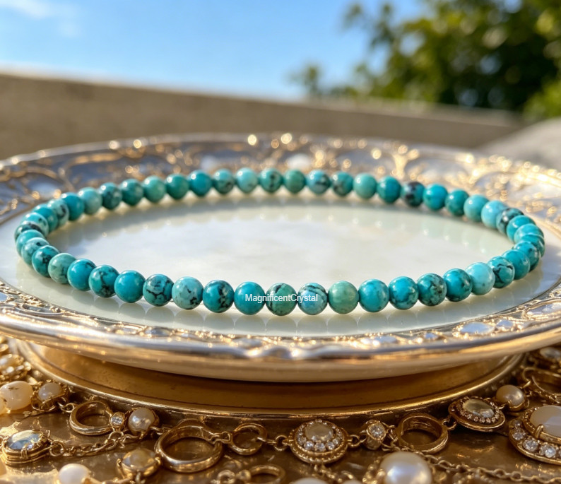 Dainty 4mm Beads Turquoise Stretch Bracelet Healing Crystal Spiritual Jewelry