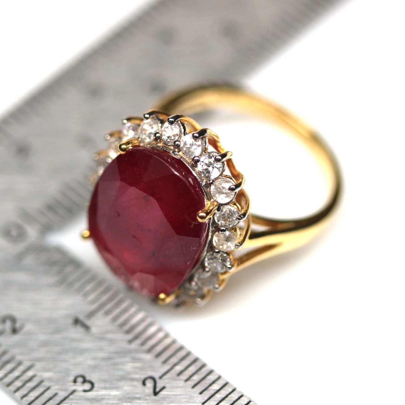 Handmade 925 Sterling Silver 12 x 15 mm. Red Ruby White Zircon Ring Size 6.75
