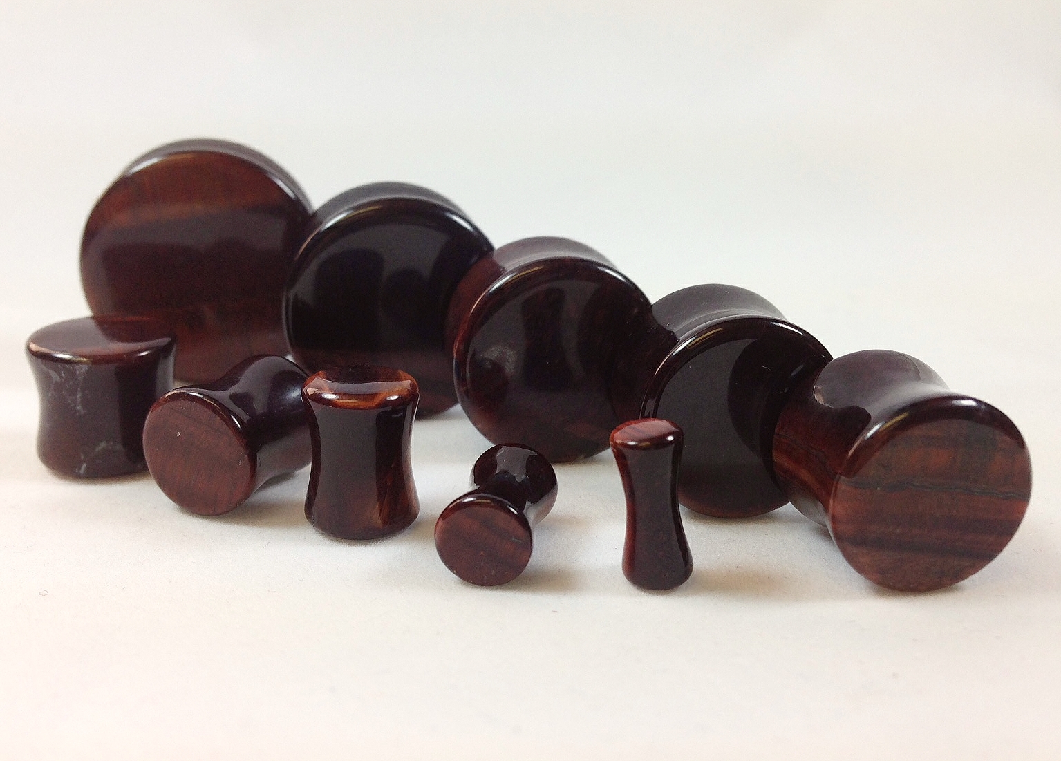 PAIR Red Tiger Eye Organic Stone Plugs Gauge – 3mm (8g) to 25mm (1″) available