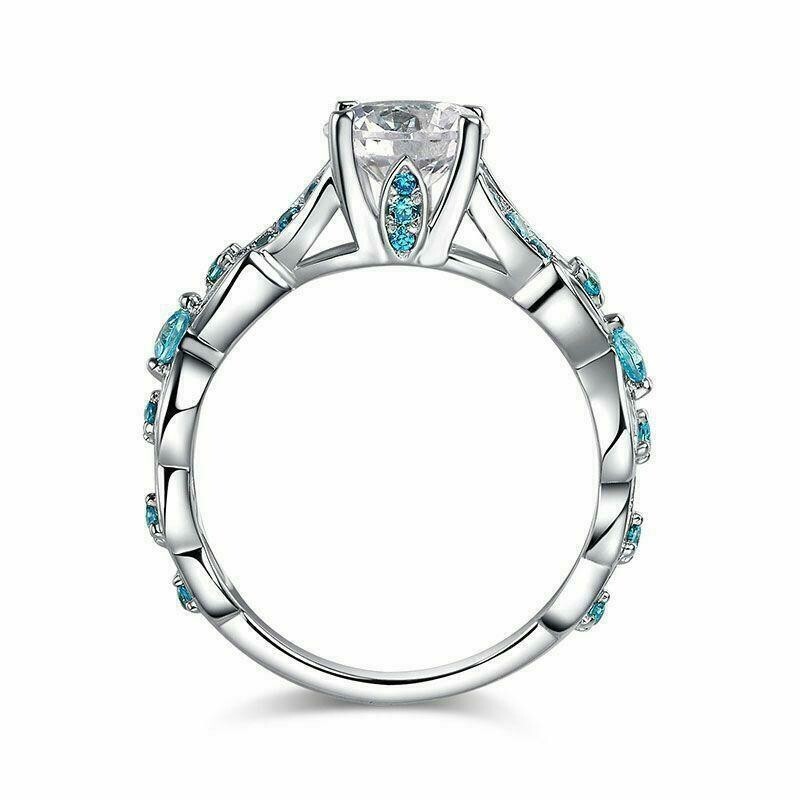 2Ct Round Simulated Diamond Leaf Beautiful Engagement Ring 14k White Gold Plated