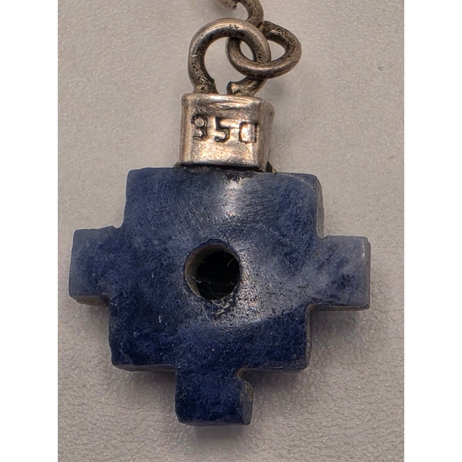 Peruvian 950 Silver Sodalite Chakana Inca Cross Tumi Drop Earrings Blue Stone