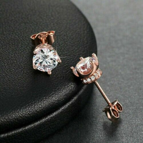 2Ct Lab Created Diamond Gorgeous Six Prong Stud Earrings 14K Rose Gold Over
