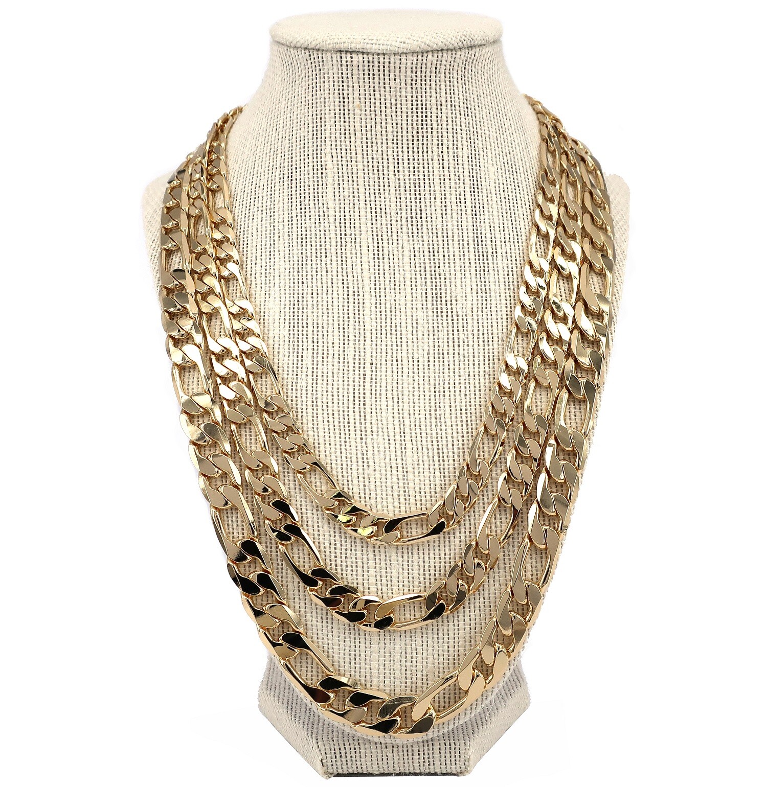 14k Italian Figaro Link Chain Necklace 9mm 10mm 12mm Gold Plated