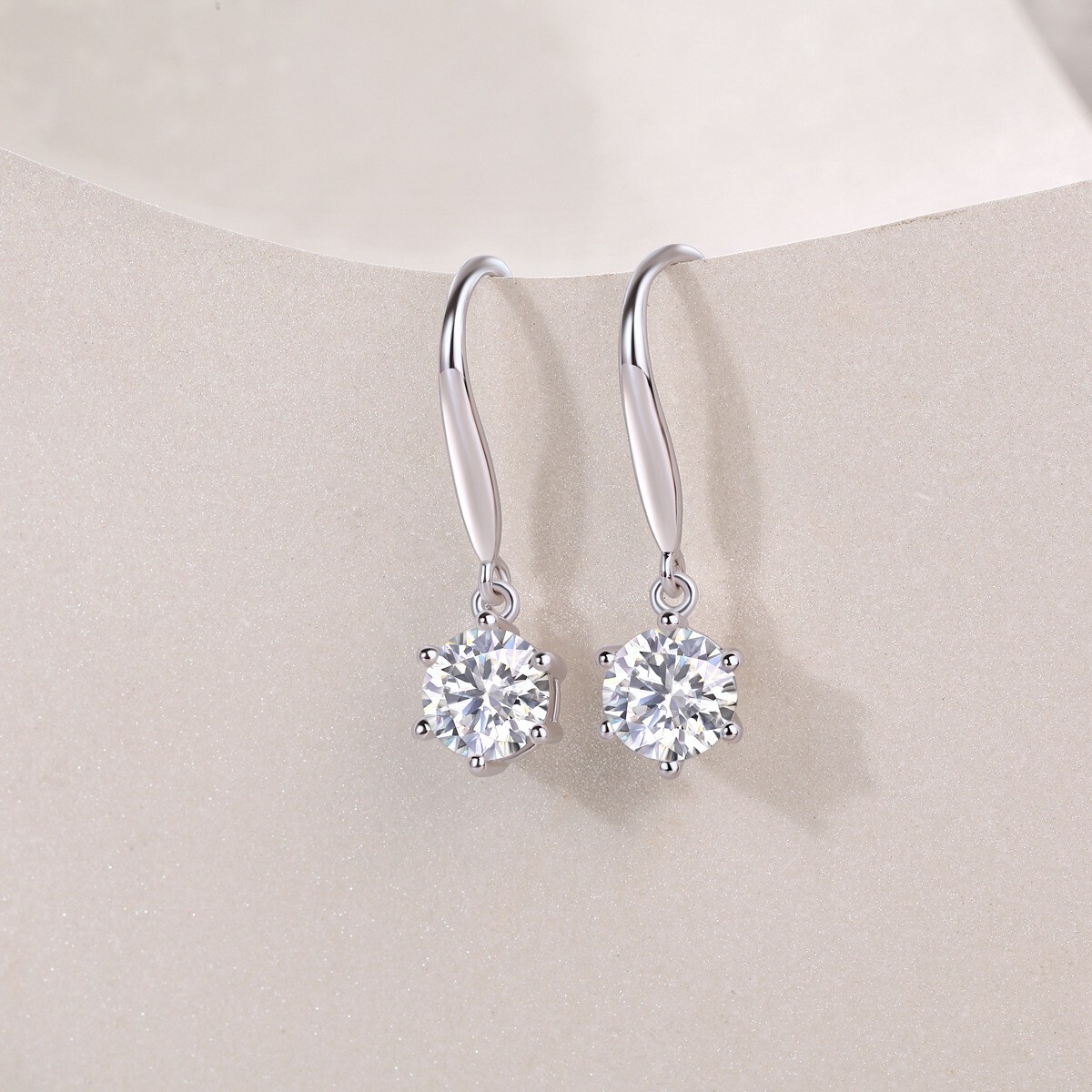 6.5mm Round Cut VVS1 Moissanite Dangle Hoop Earrings Women 925 Sterling Silver