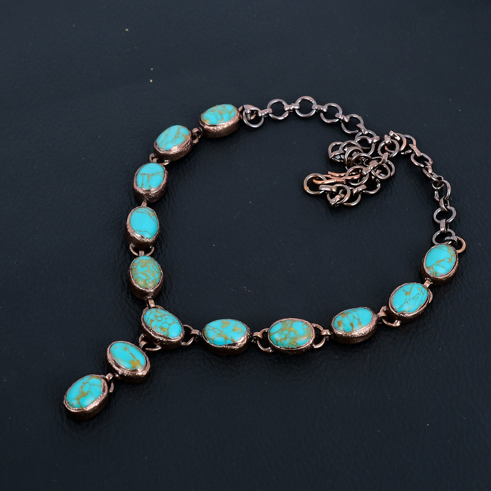Arizona Turquoise Gemstone Handmade Copper Electroformed Necklace Jewelry
