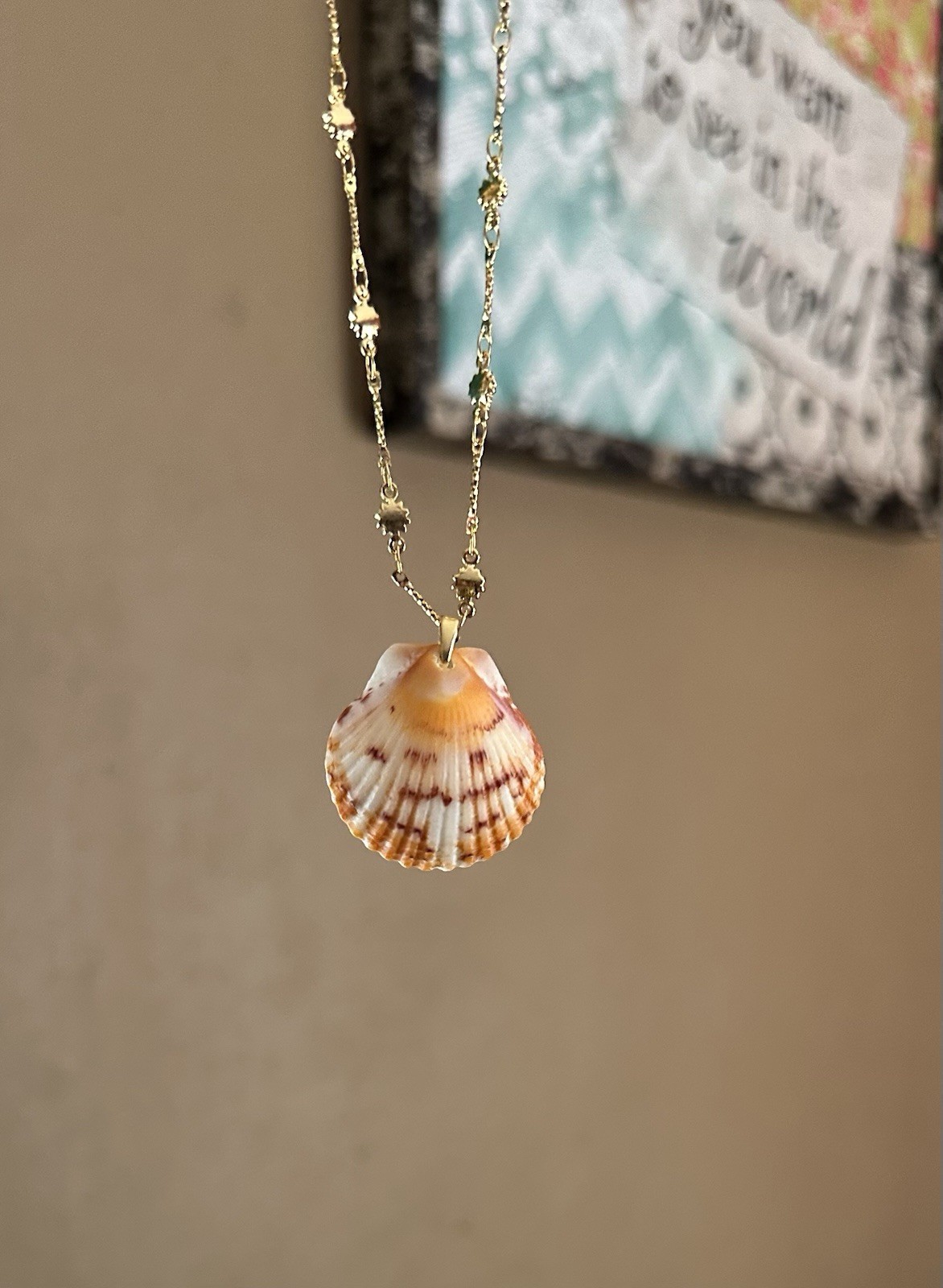 Gold Plated Sunburst Sanibel Shell Necklace 17” Hand Crafted