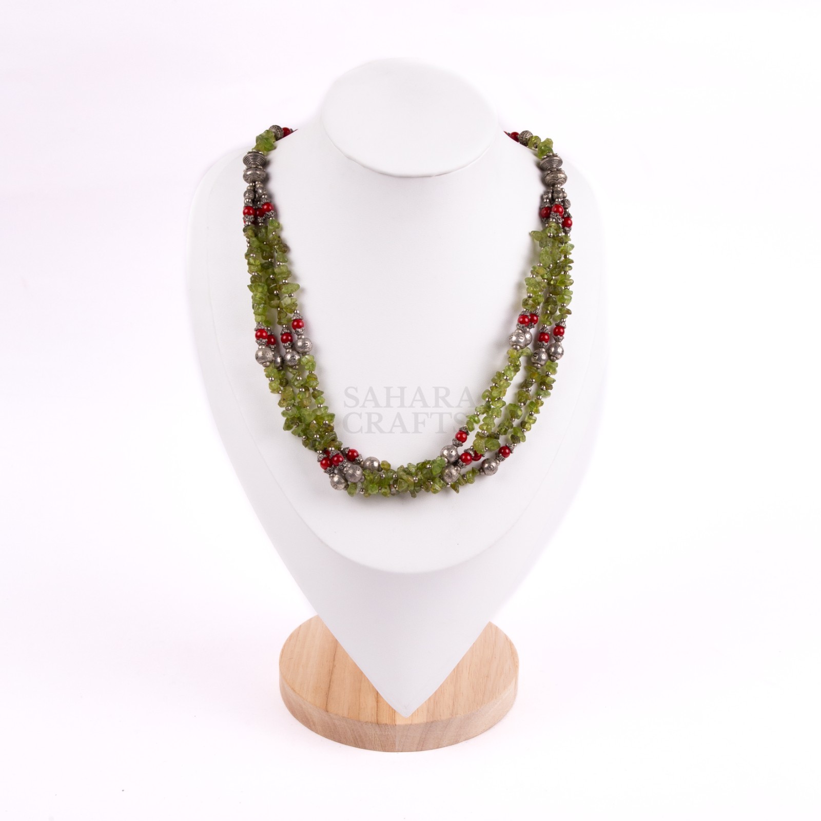 Carnelian Green Beaded Necklace, Natural Gems Necklace, Handmade Boho Jewelry