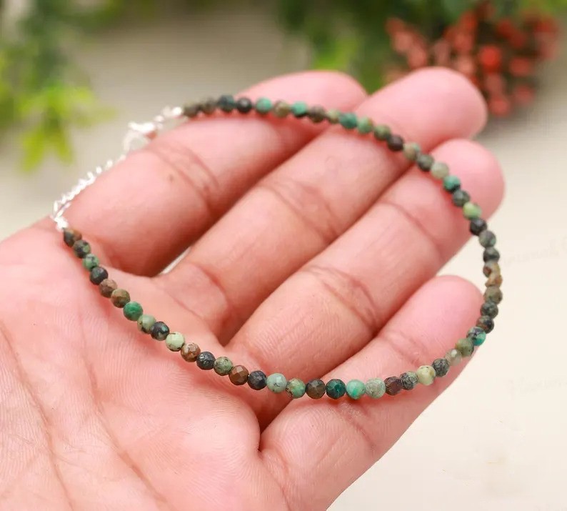 African Turquoise Gemstone 3-3.5 mm Faceted 925 Sterling Silver Bracelet 7″
