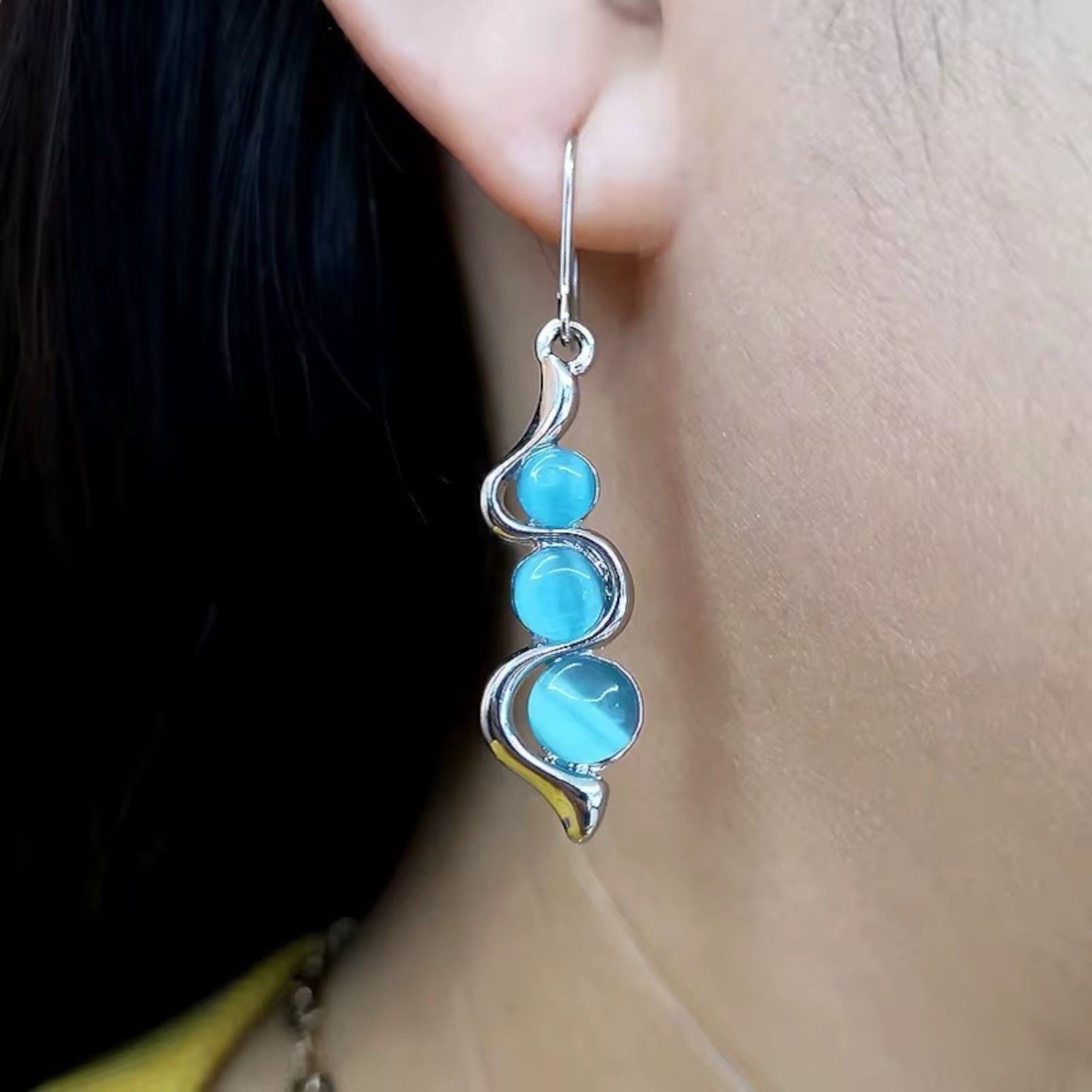 Boho 925 Silver Drop Dangle Earrings Ear Hook Women Jewelry Moonstone Gift A7