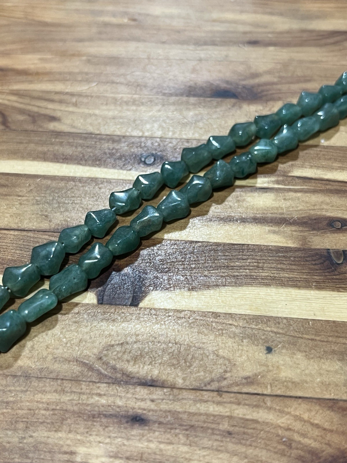 VINTAGE Old Stock Carved Green Aventurine Gemstone BEADs 12 In Strand