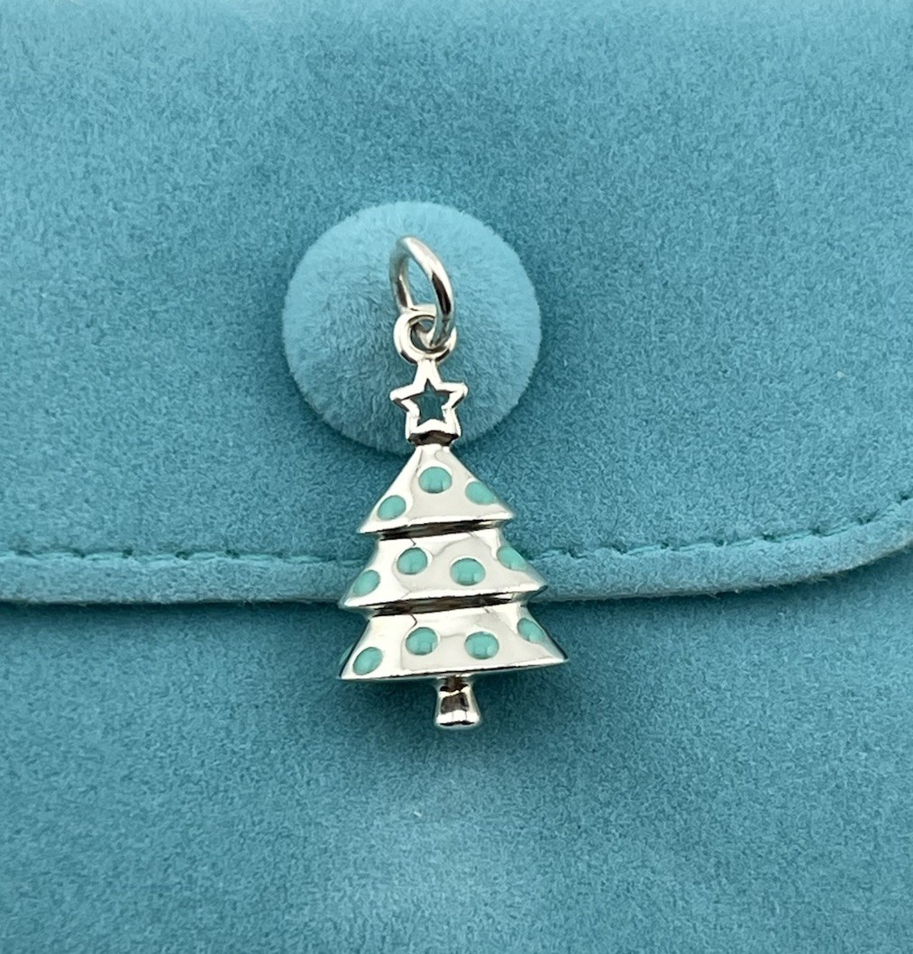 Tiffany Co Christmas Tree Charm Pendant Blue Enamel, Tiffany Blue Enamel Charm
