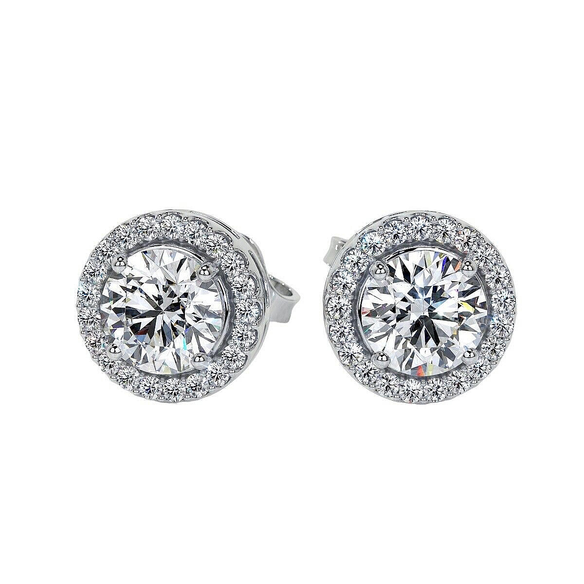 4.00 Ct Round Cut Halo Design Lab Created FL/D Stud Earrings 14K White Gold 8mm